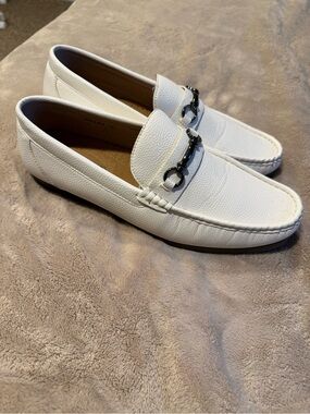 Men's Easy Strider Size 11 White Leather Slip-On Loafers.